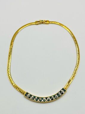 Swarovski Gold plated Collar Necklace with Emerald Green and clear Crystals 16”